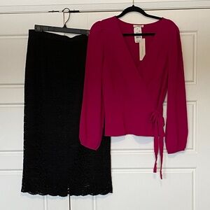 Surpluses wrap long sleeve blouse NWT by Timing Sz L vibrant pink versatile